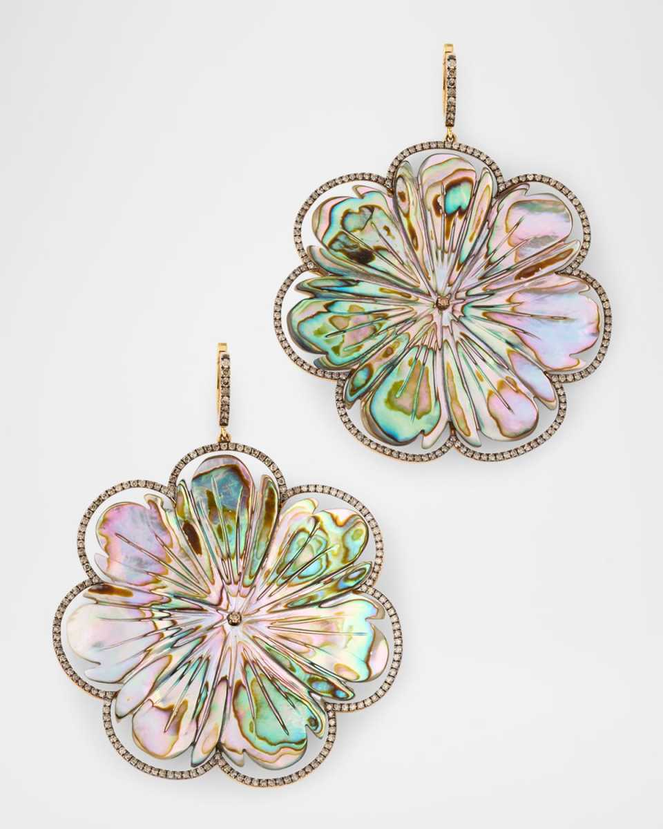 Innate 18K Yellow Gold Mother Of Pearl Dangle Earrings with Brown Diamonds